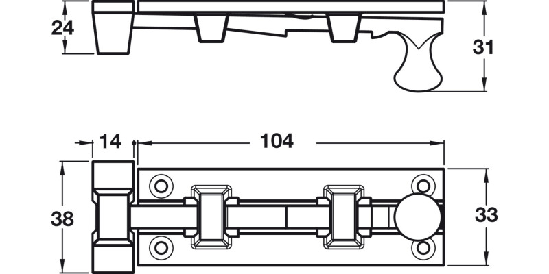 Knob Slide Act Bolt 100mm Straight BA
