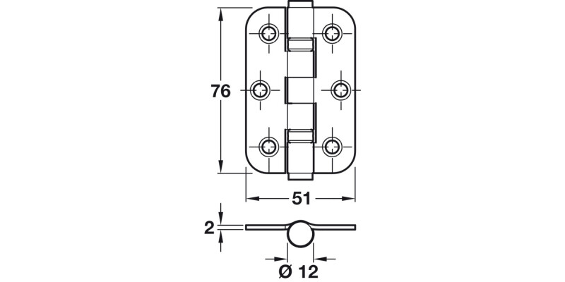 Butt Hinge BB Rad 76x51mm 201 SSS