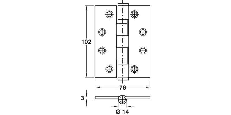 Butt Hinge BB Sqr 102x76mm SS SSS