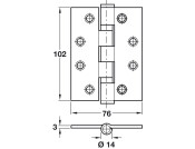 Butt Hinge BB Sqr 102x76mm SS SSS