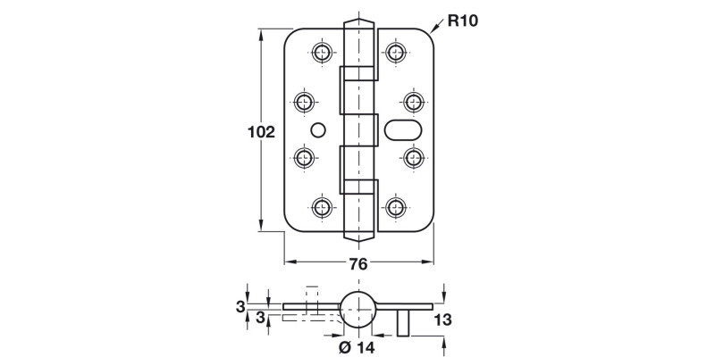 Security Butt Hinge Rad 102x76mm 304 SSS