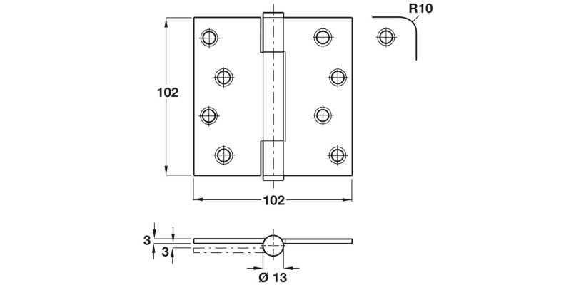 Butt Hinge Conc B Sqr 102x102mm 304 SSS