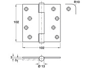 Butt Hinge Conc B Sqr 102x102mm 304 SSS