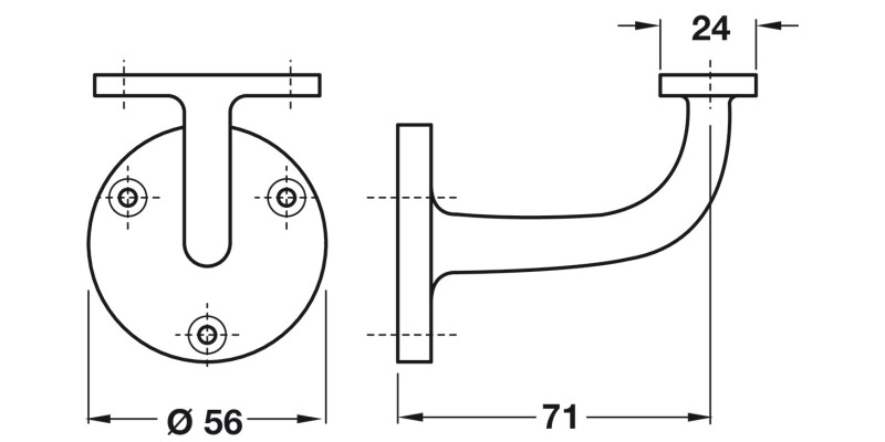 D56mm Handrail Bracket 71mm SAA