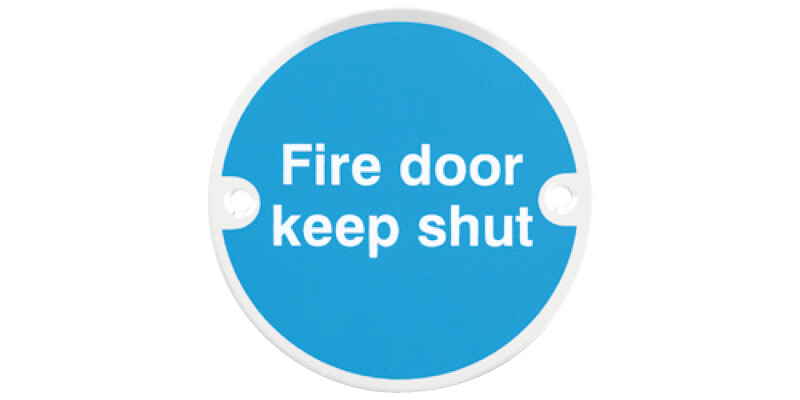 Fire Door Mandatory Sign, &Oslash; 76 x 1.5 mm Thick