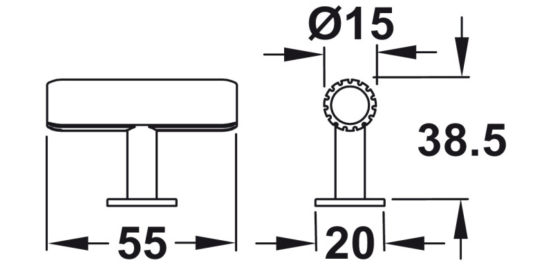 Rille T Hdl Alu Bru Blk D20/15x55x38.5mm
