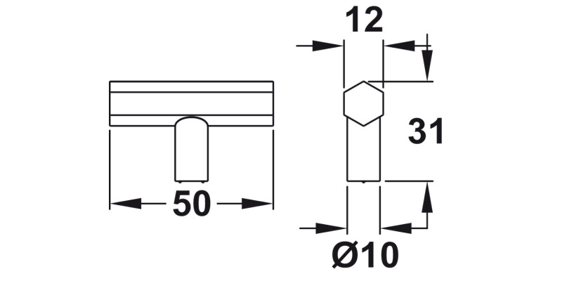 Pencil T Knob St Matt Black 50x12x31mm