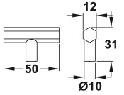 Pencil T Knob St Matt Black 50x12x31mm