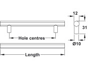 Pencil Pull Hdl St Matt Black 160mm cc