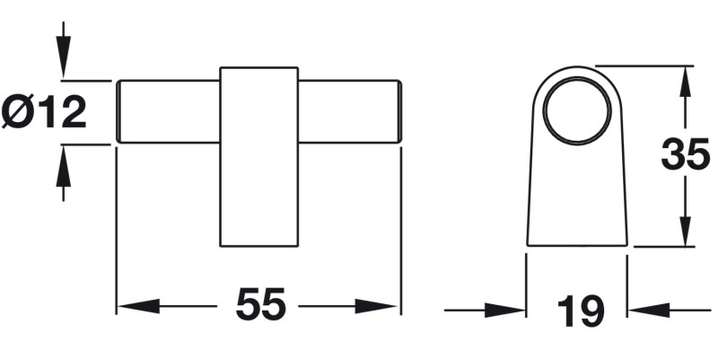 Salzano T Knob Alu Matt Black 55x19mm