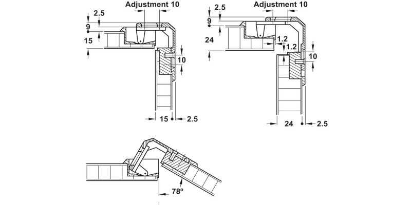 150D Pie-Cut Corner Hinge 15-24mm Zinc