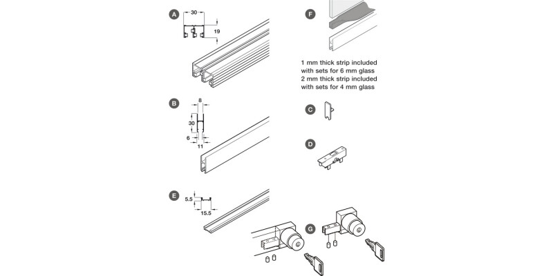 Hafele Display Gls Sld Dr 2Dr 6mm 1.2m