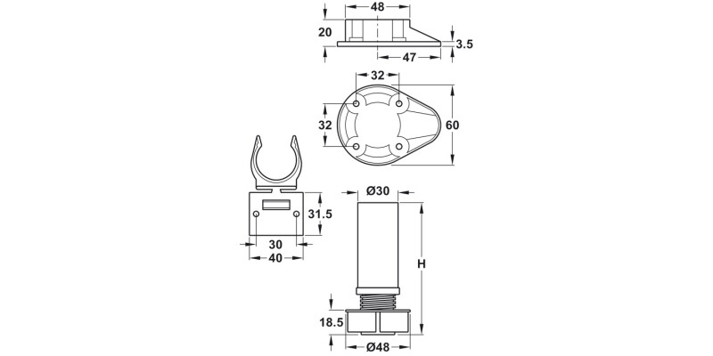 Plinth Feet Set 100mm SF Pl Blk x4