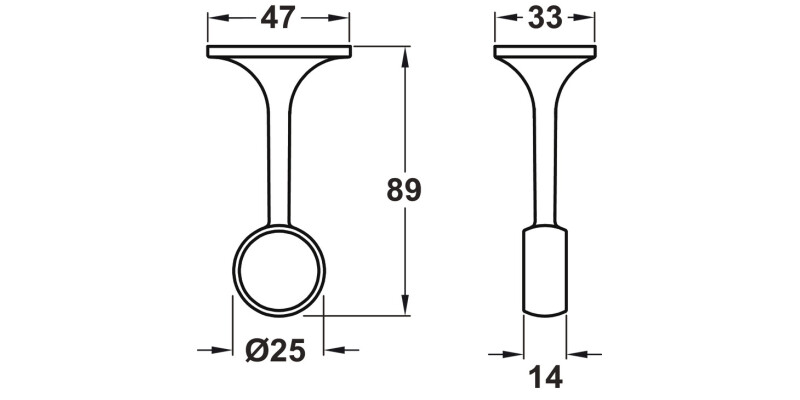 W/Robe Centre Support D25mm ZA M.Blk