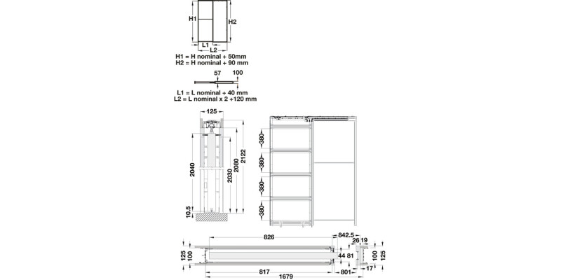 Optimo Sld 1Dr FitSet 100/125x1981x610