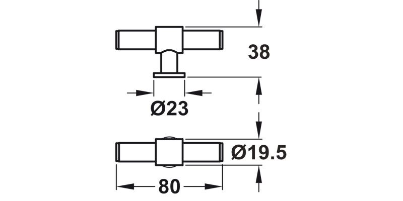 Harlington T Knob St Matt Blk 80x38mm