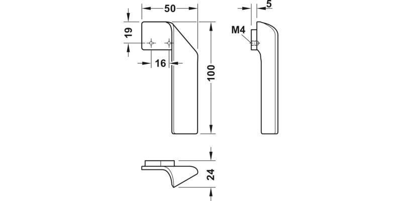 Foldo Pull Hdl ZA AntiBac Blk RH 16mm cc