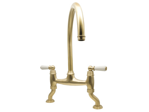 Traditional Bridge Tap, Dual Lever, with Porcelain Handles, Bridge C-spout, Bidb