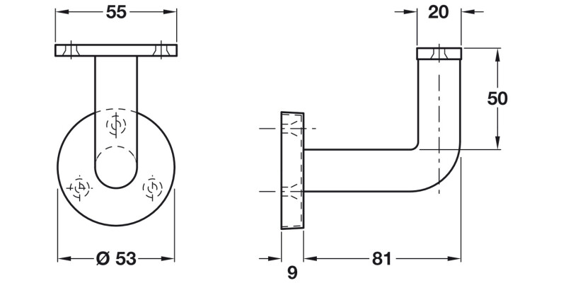 D53mm Handrail Bracket 81mm 316 SSS