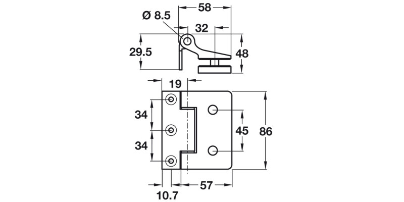 Fernando Slim Gls Door Hinge 86x57mm SNP