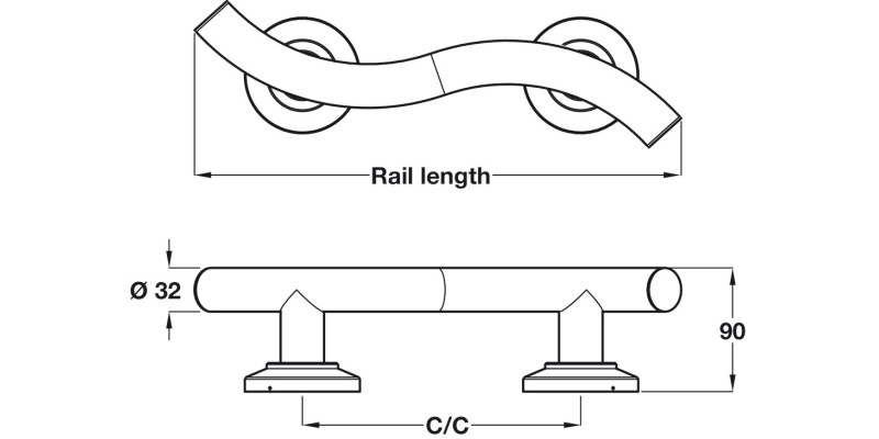 Nyma Style Curved Grab Rail 203mm cc PSS