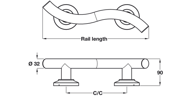 Nyma Style Curved Grab Rail 203mm cc PSS