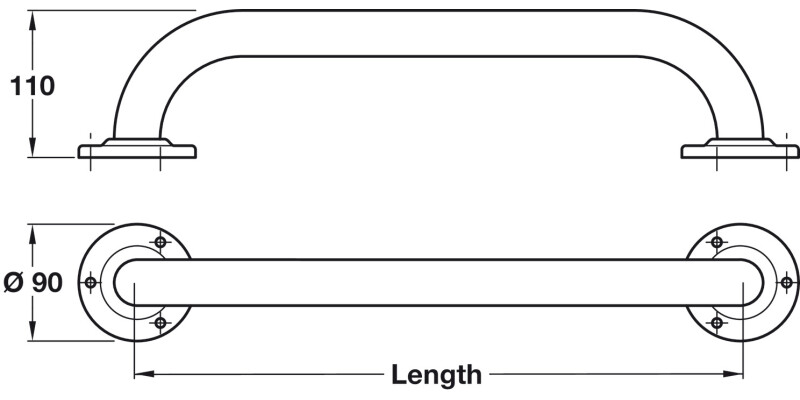 Nyma Pro Plain Grab Rail D35x610mm Wht