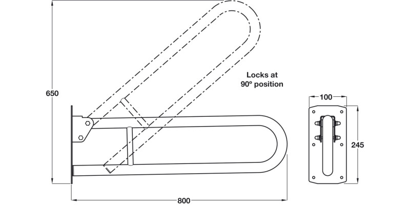 Nyma Care Hinged Rail D32x800mm PSS
