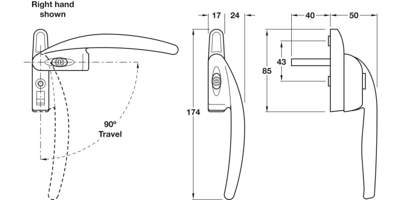 Espagnolette Hdl LH Locking ZA Gold