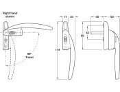 Espagnolette Hdl LH Locking ZA Gold