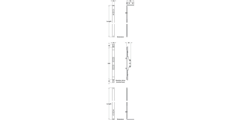 Espagnolette Shootbolt Ext 305mm M.St
