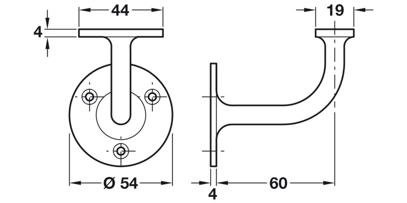D54mm Handrail Bracket 60mm ZA PC