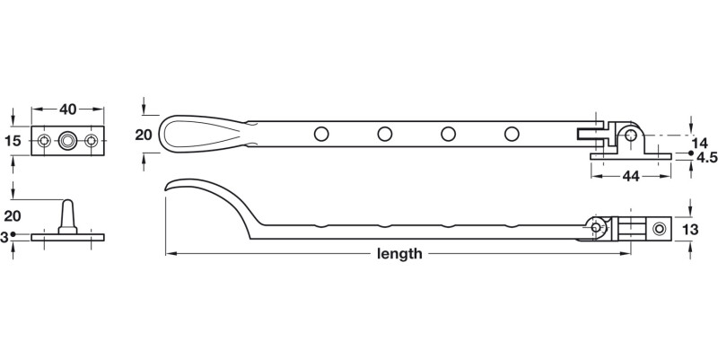Casement Stay 2 Pins 305mm Brass PB