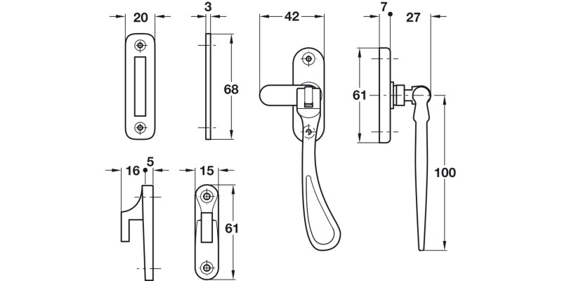 Casement Fastener Mortice/HK Plt Brs PB