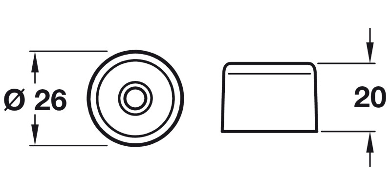 Door Stop/Floor D26x20mm Plastic Nyl