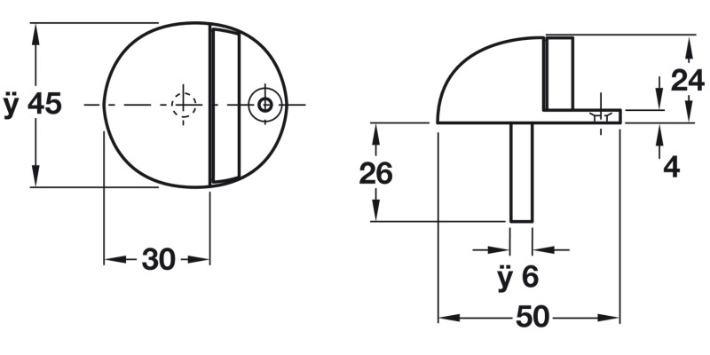 Door Stop/Floor 45x24mm Alu/Rub PAA