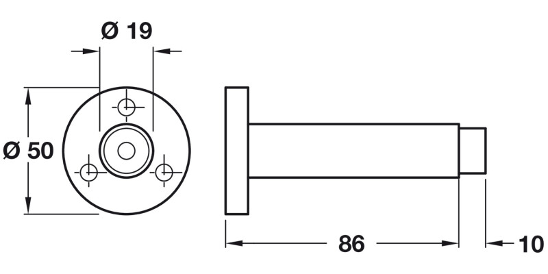 Door Stop/Wall D50x96mm Rub/SSS