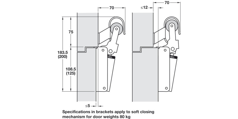 Soft Close Mech Int/Ext Doors 40kg Slv