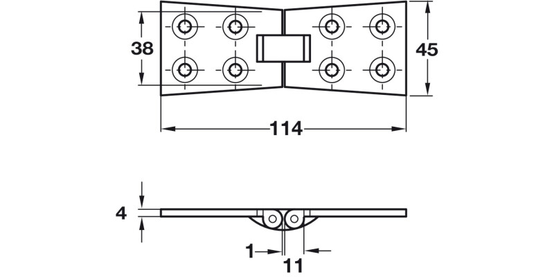 Counterflap Hinge 114x38/45mm Brass SC