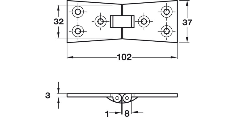 Counterflap Hinge 102x32/37mm Brass PC