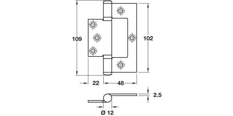 Flush Hinge 102x70mm 201 SS PSS