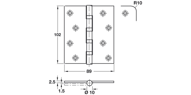 Phoenix SL Butt Hng Sq 102x89mm 304 SSS