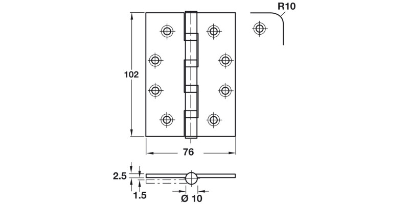 Phoenix SL Butt Hng Sq 102x76mm 304 SSS