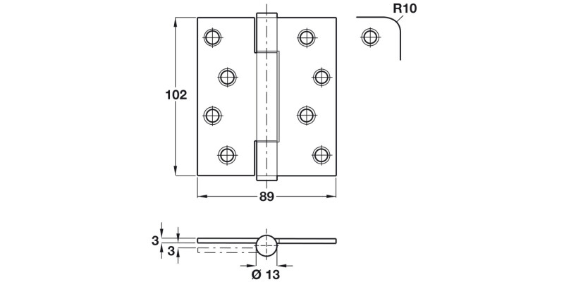 Butt Hinge Conc BB Sqr 102x89mm 304 SSS