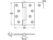 Butt Hinge Conc BB Sqr 102x89mm 304 SSS