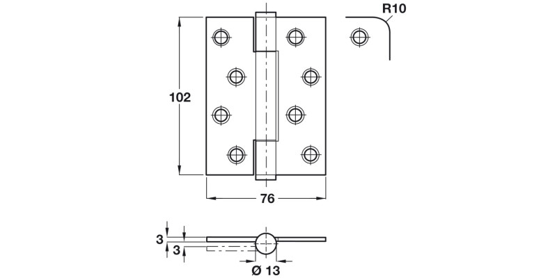 Butt Hinge Conc BB Rad 102x76mm 304 PSS