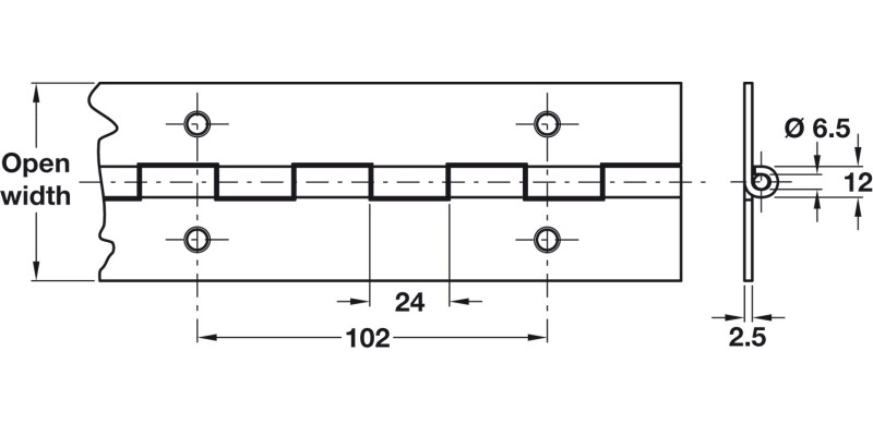 HD Continuous Hinge 2000x76mm CP4 SS