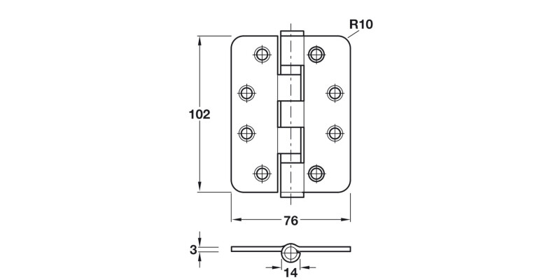 Butt Hinge 2BB Rad 102x76mm 304 PSS