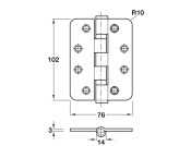 Butt Hinge 2BB Rad 102x76mm 304 PSS