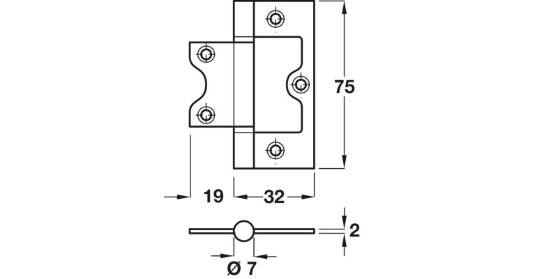 Flush Hinge 75x51mm Steel SCP